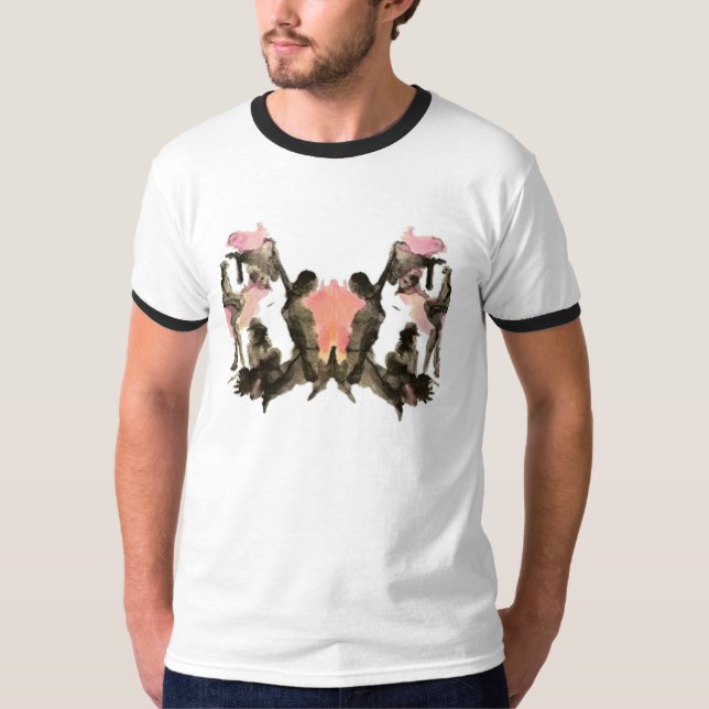 T-shirt Rorschach Preto e Rosa na Teia Branca de Ringer (Frente)