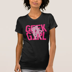 T-shirt Rosa da menina do geek no T preto