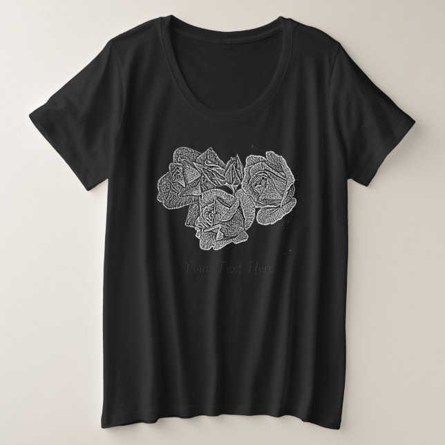 T-shirt rosa monocromáticas e flores de rosa (Frente do Design)