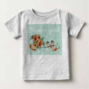 T-shirt Rosa Pêssego Amor Pássaro Cerejeira Vintage
