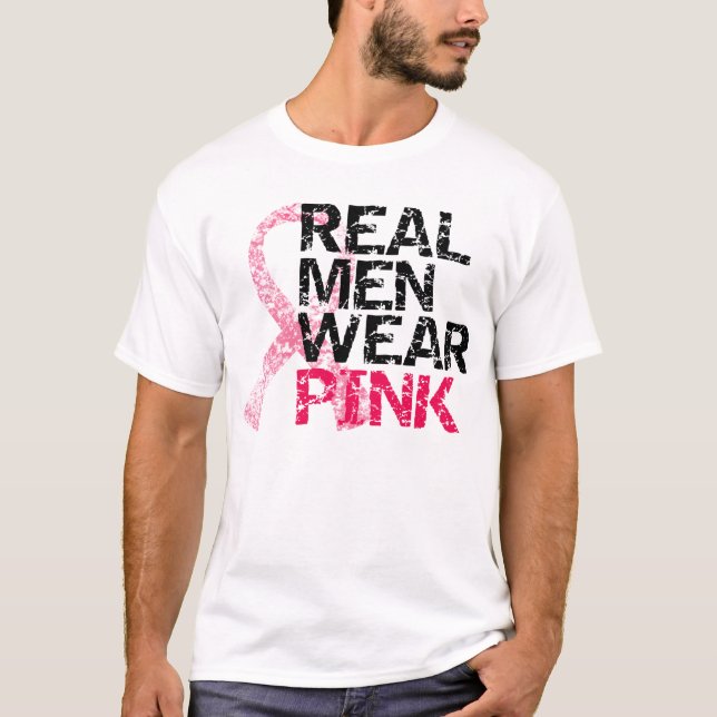 T-shirt Rosa real do desgaste de homens - cancro da mama (Frente)