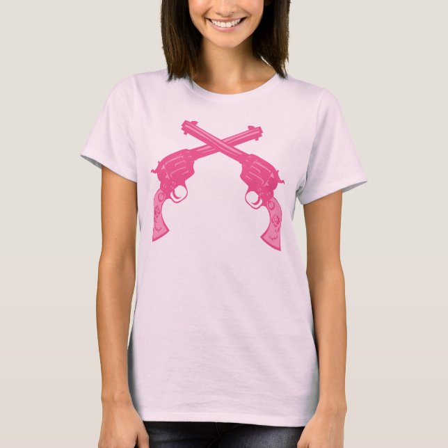 T-shirt Rosa retro pistolas cruzadas (Frente)