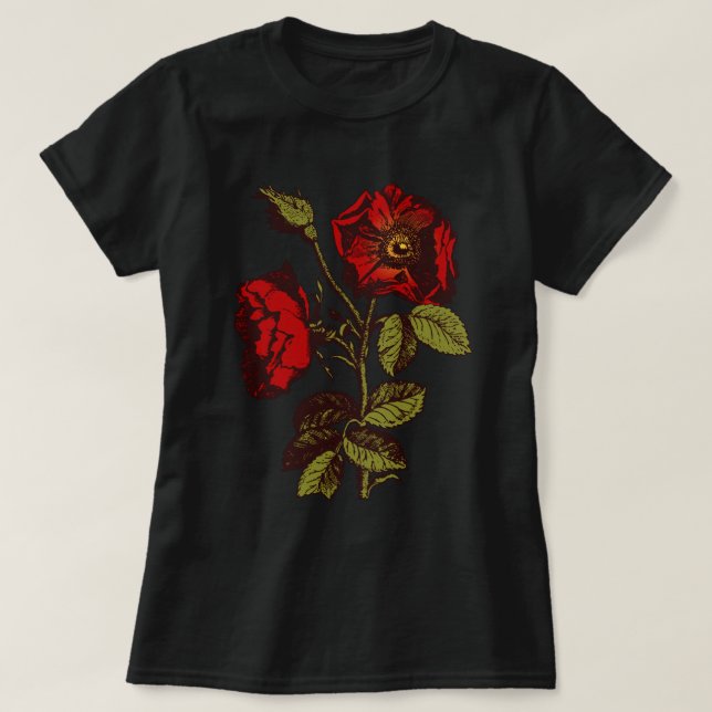 T-shirt Rosa vermelha antiga (Frente do Design)