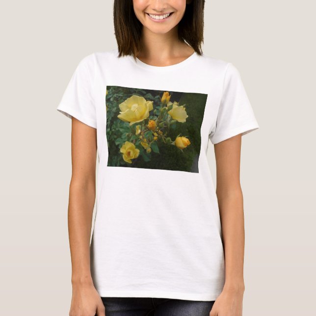 T-shirt rosas amarelas boho floral rústico (Frente)
