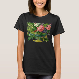 T-shirt Rosas Cor-de-Rosa Florais Vintage, Vaso de Flores