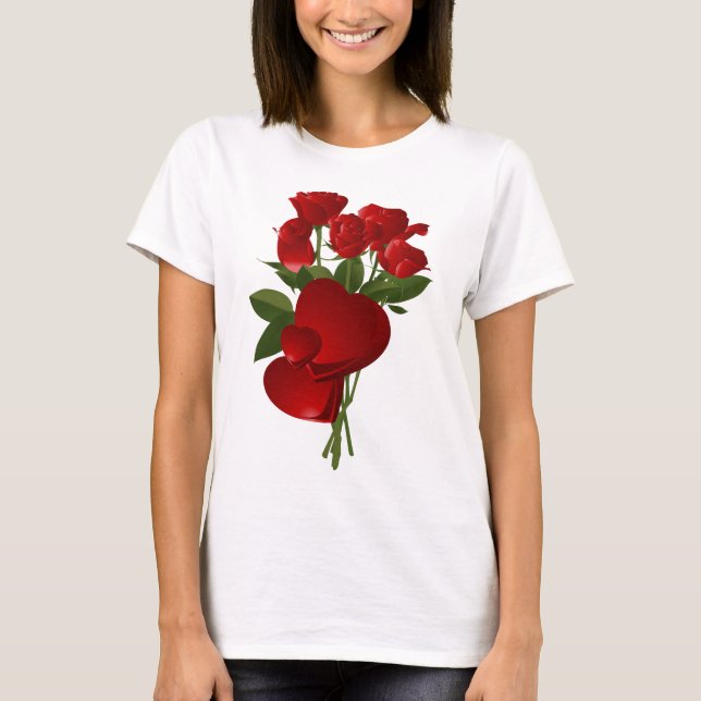 T-shirt Rosas vermelhas e corações impressionantes (Frente)