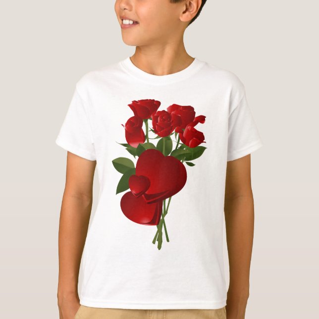 T-shirt Rosas vermelhas e corações impressionantes (Frente)
