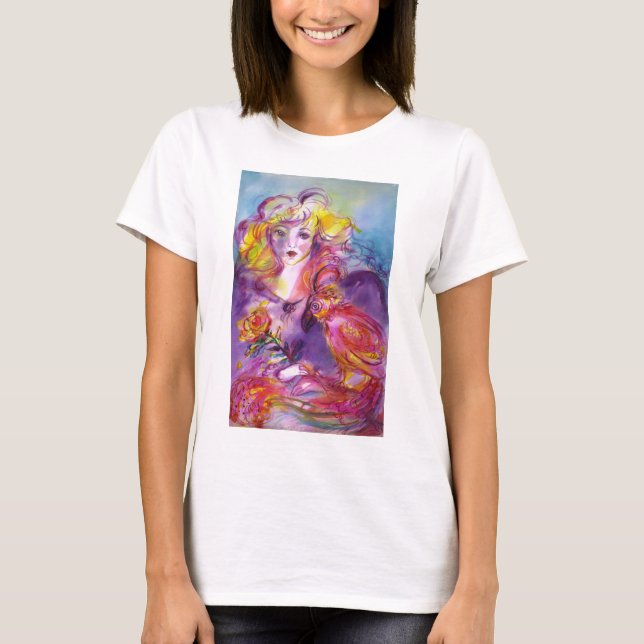 T-shirt ROSINA / Senhora com Rosa e papagaio (Frente)