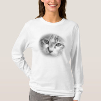 T-shirt Rosto de Gato Listrado Preto e Branco