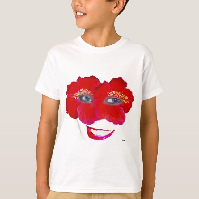 T-shirt Rosto de Hibiscus com Sorriso - Vermelho (Frente)