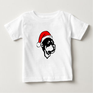 T-shirt Rottweiler Cachorro vestindo Natal Vermelho Chapéu