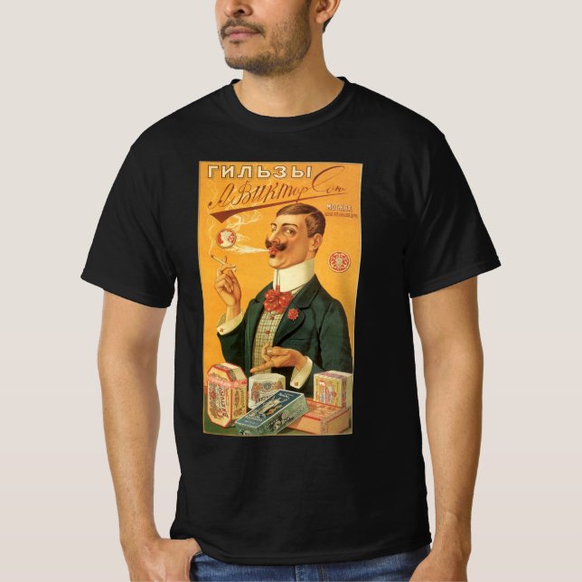 T-shirt Rótulo de Produto Antigo, Tabaco de Cigarro Russo (Frente)