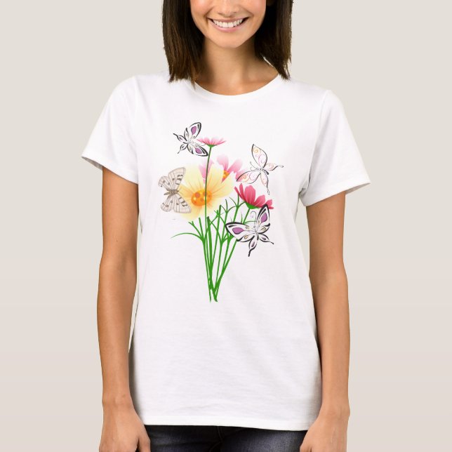 T-shirt Roupa de borboletas e flores (Frente)