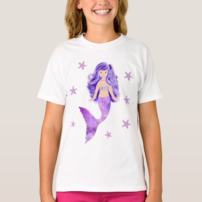 T-shirt roxo da estrela do mar da sereia (Frente)