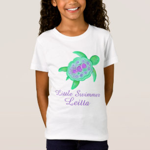 T-shirt roxo da tartaruga verde das meninas