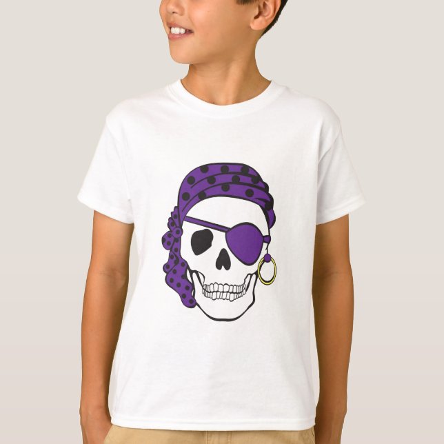 T-shirt roxo do crânio do pirata (Frente)