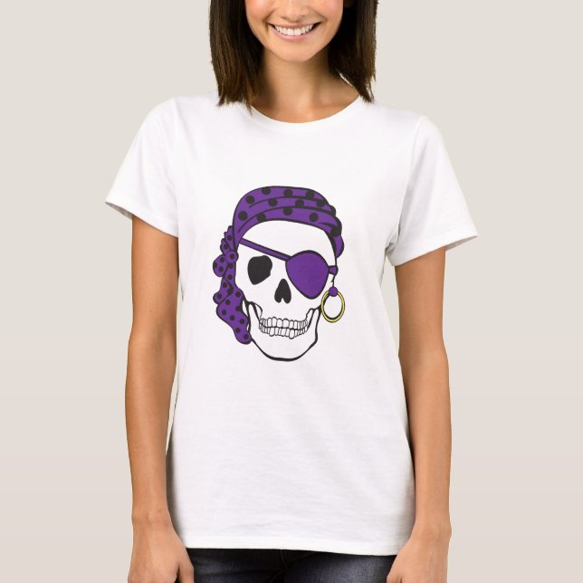 T-shirt roxo do crânio do pirata (Frente)