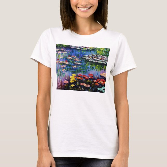T-shirt roxo dos lírios de água de Monet (Frente)