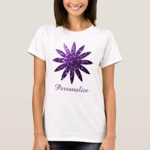 T-shirt Roxo escuro brilho glitter flor Personalize