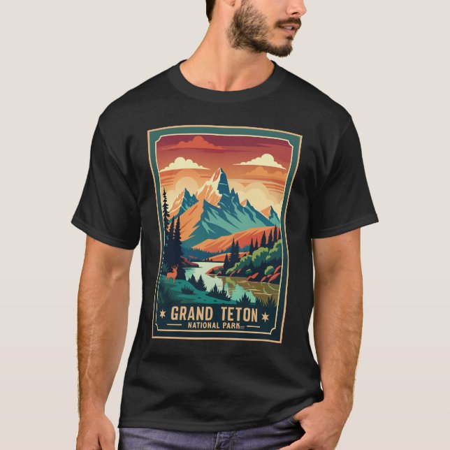 T-Shirt Rtro Grand Teton Hike Sunset (Frente)