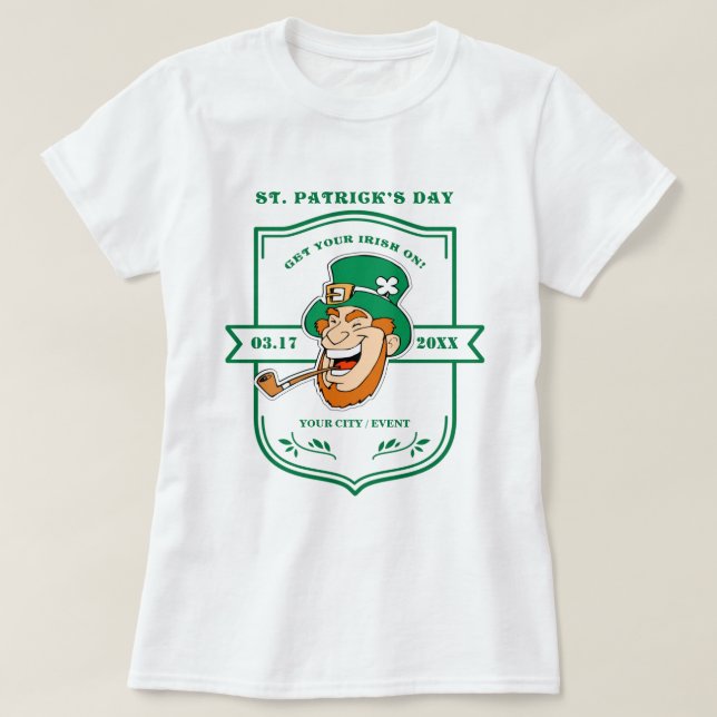 T-shirt Rua Engraçado Leprechaun. Dia de Patrick (Frente do Design)