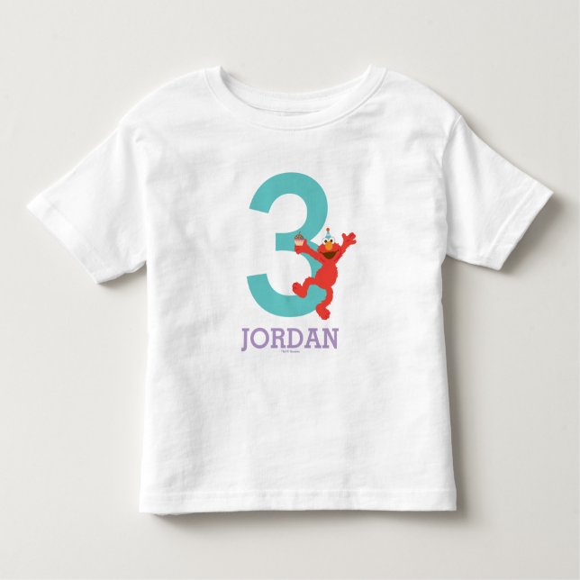T-shirt Rua Sésamo | Elmo - Confetti aniversário de 3 anos (Frente)