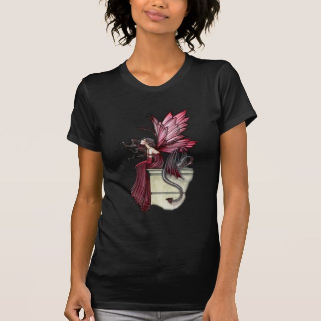 T-shirt Ruby Gothic Red Fairy e Dragão Inquietos (Frente)