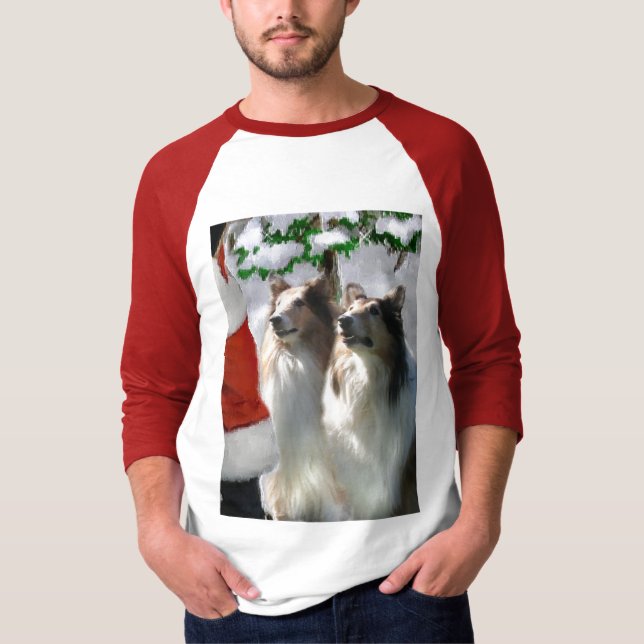 T-shirt Sable Rough Collie presentes de Natal (Frente)
