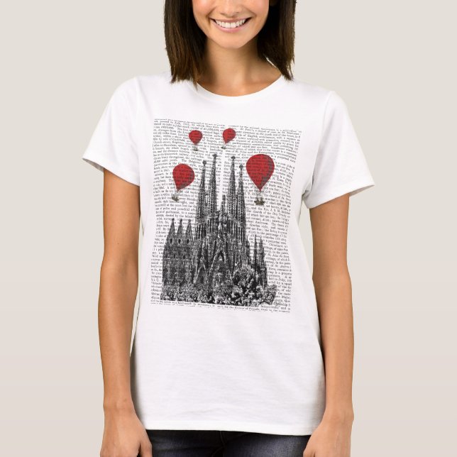 T-shirt Sagrada Família e Balões de Ar Quente Vermelho (Frente)