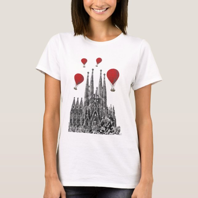 T-shirt Sagrada Família e Balões de Ar Quente Vermelho 2 (Frente)