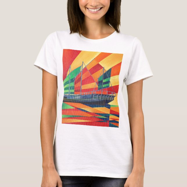 T-shirt Sail Away Junk Pleasure Boat (Frente)
