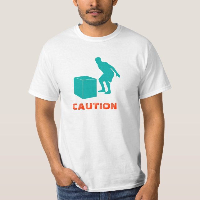 T-shirt Salto da caixa do cuidado (Frente)