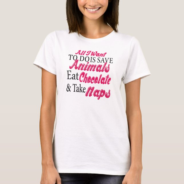 T-shirt Salvar animais comem sestas da tomada do chocolate (Frente)