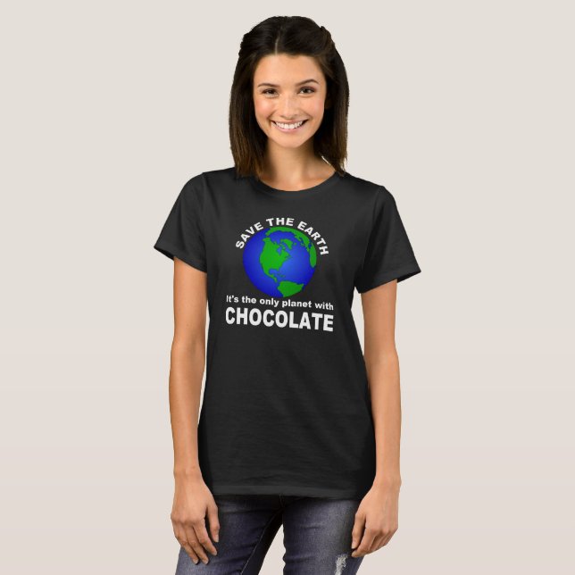 T-shirt Salve a Terra, para o Chocolate (Frente Completa)
