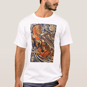 T-shirt Samurai lutando com grandes répteis, por volta de