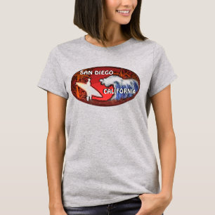 T-shirt San Diego California red damas surfistas tee