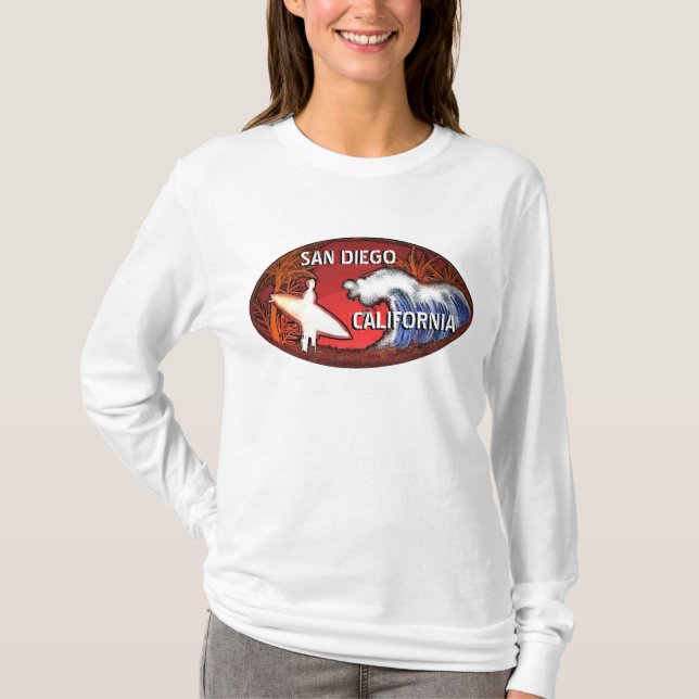 T-shirt San Diego California surfer art senhoras hoodie (Frente)