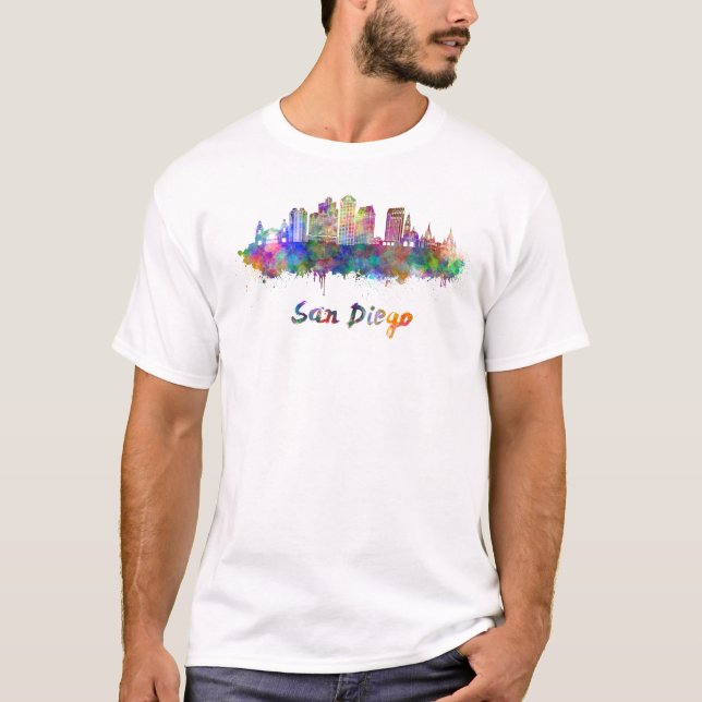 T-shirt San Diego V2 skyline in watercolor (Frente)