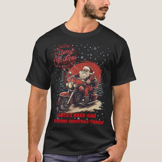 T-Shirt Santas Biker Gang Feliz Natal (Frente)