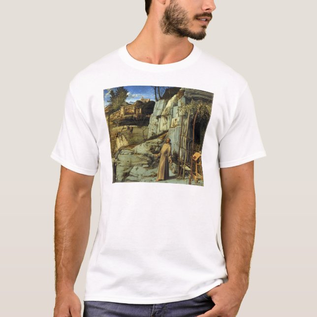 T-shirt Santo Francis no deserto por Giovanni Bellini (Frente)