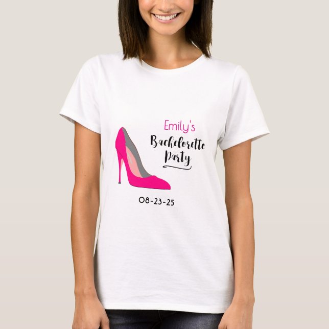 T-shirt Sapato de Salto Alto Stiletto Rosa Choque Festa de (Frente)