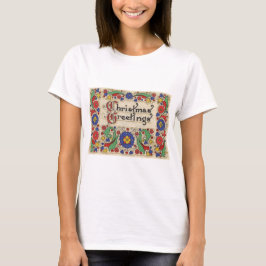 T-shirt Saudações de Natal Antigas com Bordas Decorativas