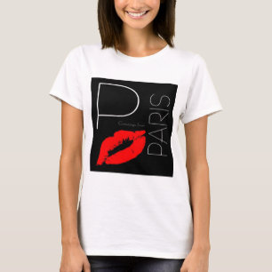 T-shirt Saudações de Paris Red Lipstick Kiss Love