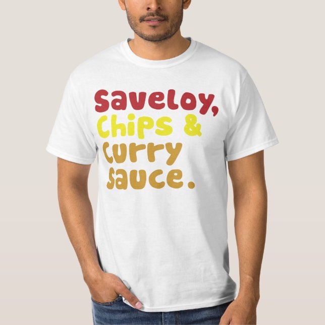 T-shirt Saveloy, microplaquetas & Sauce. de caril (Frente)