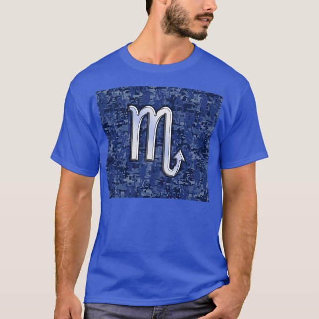 T-shirt Scorpio Zodiac - Símbolo Marinho Azul Camo (Frente)