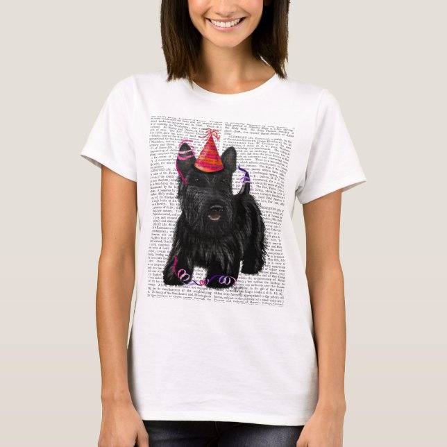 T-shirt Scottish Terrier e Party Hat (Frente)