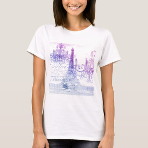T-shirt scripts chandelier paris eiffel torre púrpura