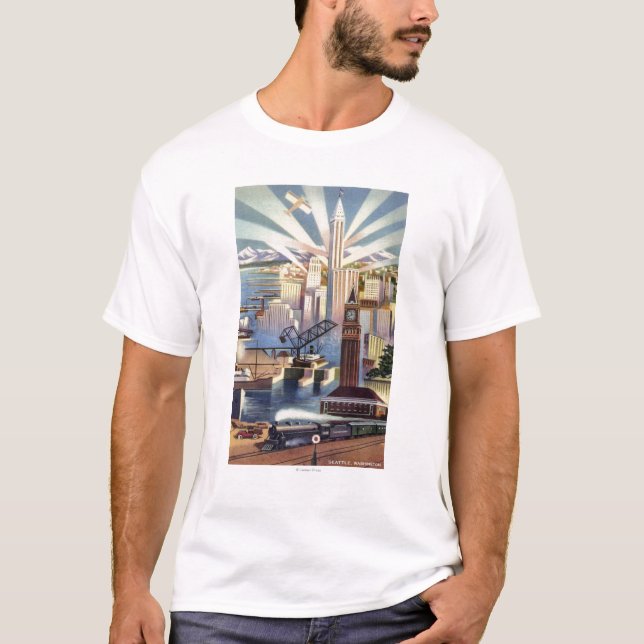 T-shirt Seattle, Washington - vista do centro (Frente)