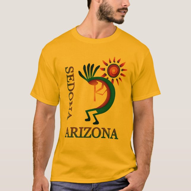 T-shirt Sedona Arizona Kokopelli com Sun Dourado (Frente)