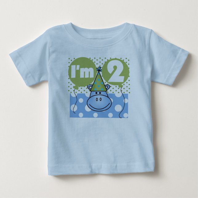 T-shirt Segundo aniversário azul do hipopótamo (Frente)